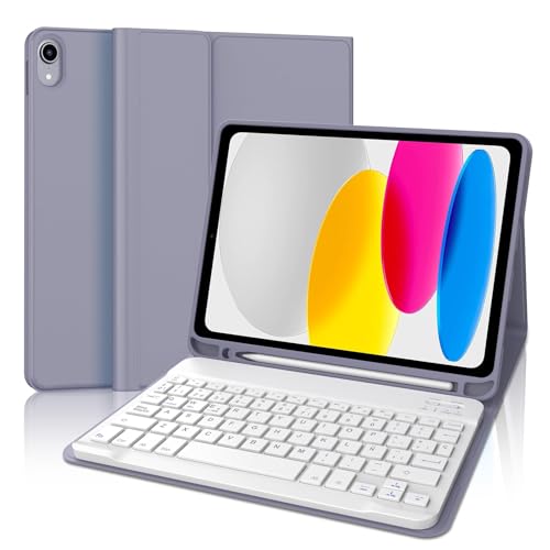 IVEOPPE Teclado iPad 11/10 geração, capa teclado espanhol Ñ desmontável sem fios Bluetooth para iPad de 10.ª 10.9" 2022/11.ª 11" 2025, púrpura lavanda