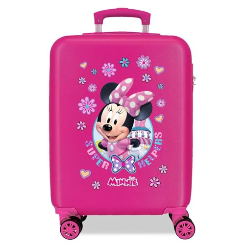 Joumma Disney Minnie Helpers mala de cabine, mala infantil, fabricada em ABS, um material resistente, quatro rodas duplas de rotação multidirecional, fecho de combinação lateral
