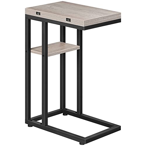 HOOBRO Mesa auxiliar de sofá em forma de C dobrável, mesa pequena de centro de estilo industrial, mesa de café com prateleira de armazenamento, para sala de estar, quarto, cinzento EBG29SF01