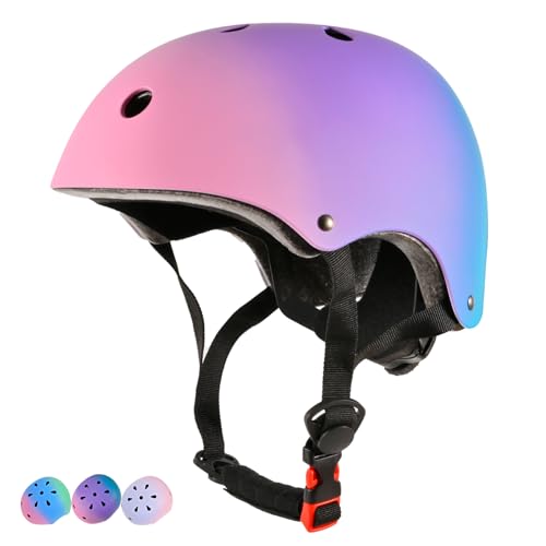 LOKJIJI Capacete de bicicleta ajustável para meninas e meninos, capacetes infantis de proteção com degradação de cores para multidesporto ciclismo patins patinação