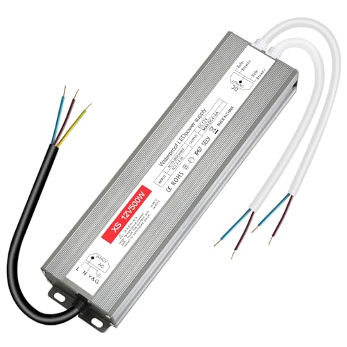 Transformador 220 V a 12 v, transformador LED 12 V 500 w, IP67 impermeável LED Driver, fonte de alimentação 12 V 41,6 A constante, sem ruído/sem cintilação para lâmpadas e tiras LED MR16 GU5,3 MR11 G4