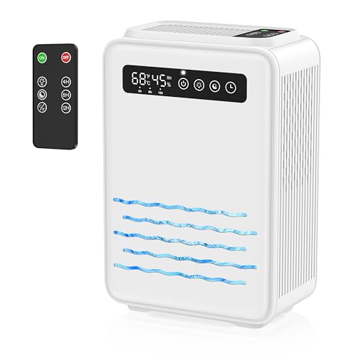 Deshumidificador atualizado (controlo remoto) para quarto, tanque de água de 2,8 l, desumidificadores pequenos silenciosos de 75 m² para porão, casa, casa de banho, com desligamento automático, luz