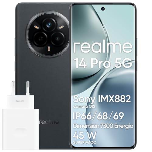 realme Smartphone 14 Pro 5G, 12 + 512 GB, telemóvel, processador Dimensity 7300 Energy 5G, IP69, câmara Sony IMX882 OIS de 50 MP, ecrã de 120 Hz, bateria da 5260 mAh, Cinzento (com A) daptador)