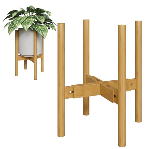 Bamworld Suporte para plantas de interior, suporte para plantas, cor natural, ajustável, telescópico, adequado para vasos de diferentes tamanhos, altura 32 cm