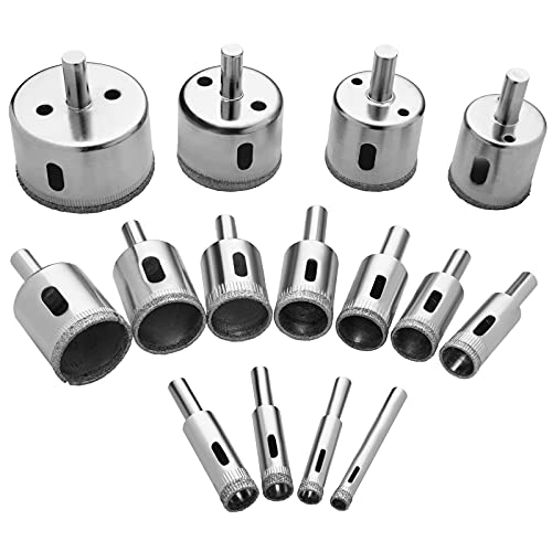 Flintronic Broca diamante, conjunto de broca diamante de 15 peças, broca oca serra de perfuração, brocas com revestimento de diamante de 8 ~ 50 mm, para azulejos, cerâmica, vidro, porcelana, mármore