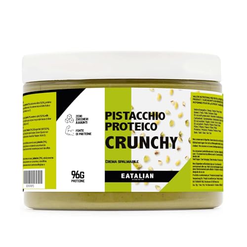 EATALIAN by AMZ BETTER Creme protetor protetor de pistácio, CRUNCHY 500 g, creme para espalhar com pedaços de pistácio, sabor doce, ideal para pão, para encher sobremesas, chocolate de Dubai, feito na