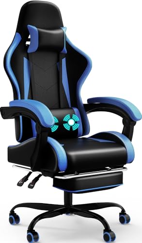 Devoko Cadeira de jogos com massageador, cadeira de escritório com apoio para os pés, cadeira jogo de corrida com carga de 150 kg, encosto ajustável alto cadeira ergonómica para jogos reclinável