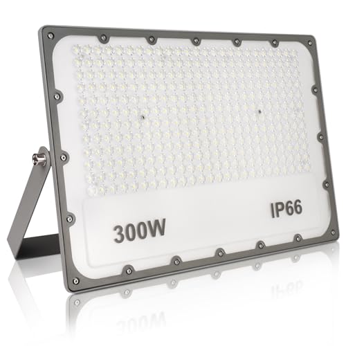 JBdusn Foco projetor LED 300 W, super brilhante branco frio luz de segurança LED IP66 impermeável potente luzes LED Floodlight exterior, holofotes LED exterior para casa, garagem, pátio, terraço,