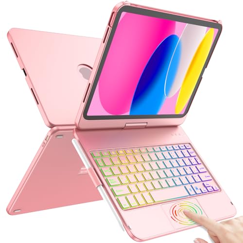 TQQ Capa com teclado para iPad 11ª geração A16, 2025 e 10ª geração 2022, com grande Trackpad de precisão, retroiluminado de 10 cores estilo portátil, QWERTY espanhol Ñ - dourado rosa