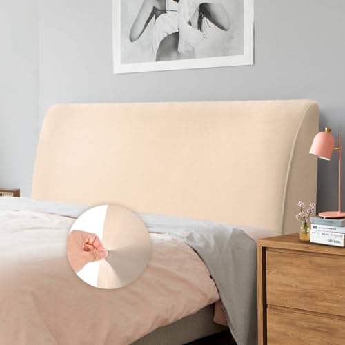 Capa para cabeça, protetor de capa de cabeceira de cama, tecido de veludo macio, capa protetora para cabeceira de cama (camelo, comprimento da cabeceira: 200 cm - 220 cm)