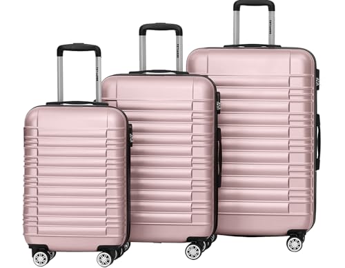TRVLMORE Mala e trolleys - mala de mão - mala de viagem com rodas, mala de mão com rodas, mala rígida pequena de 55 x 40 x 20 cm, bagagem leve de mão, mala de mão, mala de mão, mala de mão,, Ouro rosa