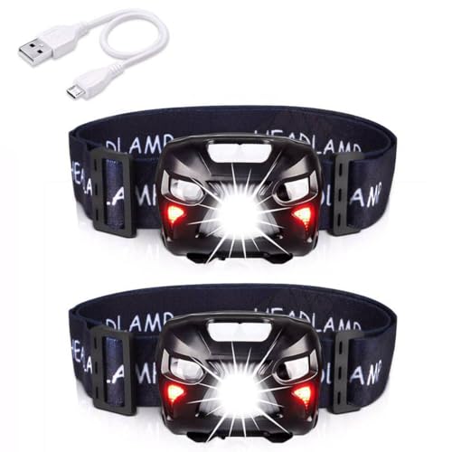 APUNOL 2 unidades lanterna frontal LED USB recarregável, lanternas cabeça 800 lúmenes, sensor inteligente, 8 modos de iluminação, impermeável, branco e vermelho LED para corrida, campismo, caminhadas