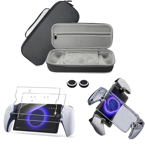 AriKroii Funda PS Portal, Accesorios Case 4 en 1 per PlayStation Portal Remote Player con Funda Transparente, 2 Paquetes de Protector Pantalla de Cristal Templado & 2 Tapas para el Pulgar