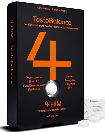 4 HIM TestoBalance - Energia e função muscular, zinco magnésio B6, feno-grego, L-Arginina & Ginseng - 60 comprimidos veganos