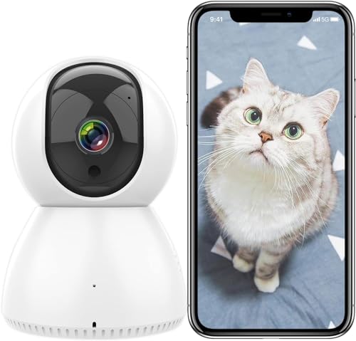 ANTELA Câmara de vigilância WiFi interior de 2,4/5 GHz, câmara IP Wi-Fi interior de 1080P, 355°/90°PTZ, áudio bidirecional, visão noturna IR, deteção de movimento, compatível com Alexa/Google Home (1