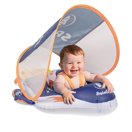 Flutuador bebé com guarda-chuva, Woukksy rosa flutuadores piscina bebés para 3 meses - 36 meses, bebé flutuador piscina assento com bola de equilíbrio para evitar voos