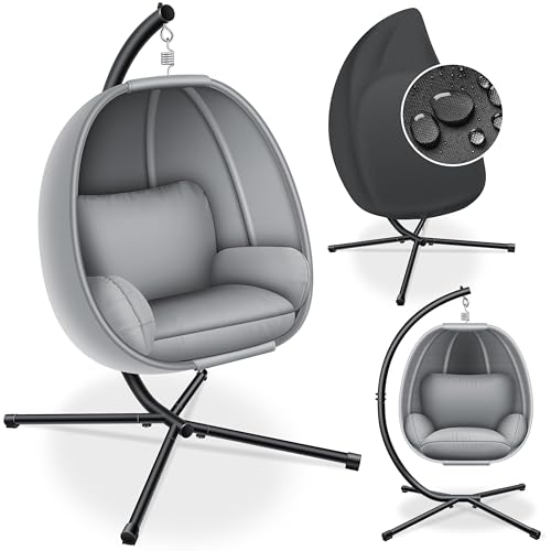 KESSER® Cadeira suspensa de luxo com moldura almofada de assento suave, almofada lateral, almofada de assento e encosto cesta, pendente para interior e exterior, cesta de pendurar de jardim, peso