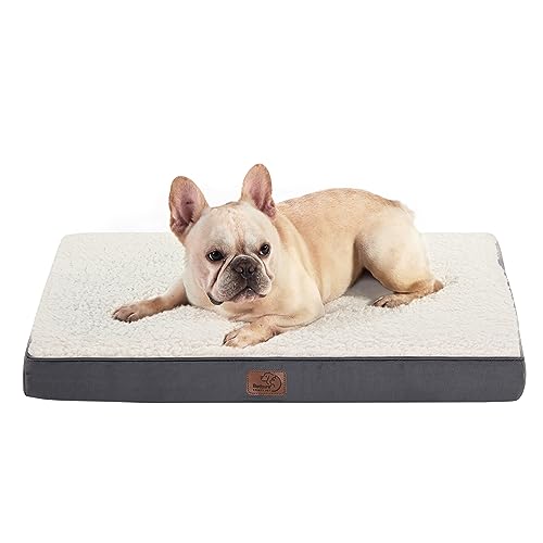Bedsure, Cama de cão ortopédica, colchão lavável, capa removível, com espuma de caixa de ovos, cinzenta, 112 x 81 x 7,6 cm, 91 x 68 x 7,6 cm, 76 x 50 x 7,6 cm