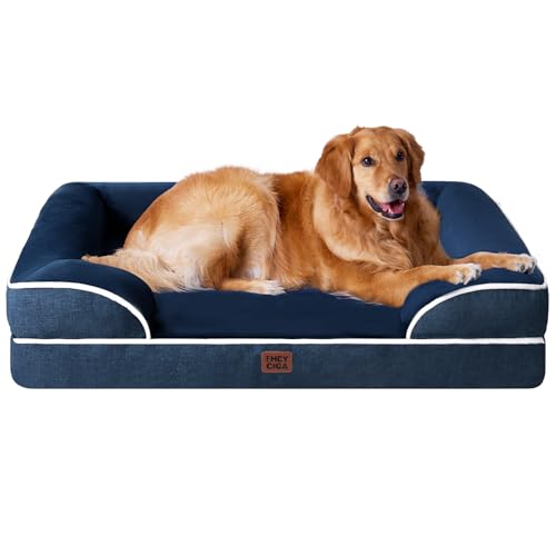 EHEYCIGA Cama extra grande, 112 x 81 x 16 cm, colchão cão impermeável lavável com espuma viscoelástica, sofá cão ortopédica removível, azul-marinho
