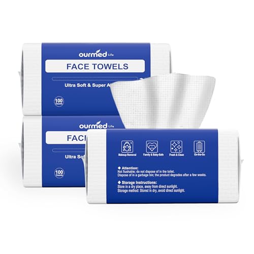 Ourmed Life Toalhetes descartáveis faciais biodegradáveis, perfeitos para limpeza, cuidados com a pele e remoção de maquilhagem, adequados para peles sensíveis - toalhas descartáveis cara (300