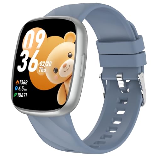Relógio inteligente menino e menina, pulseira atividade 100 modos desportivos 1,75" HD, Smartwatch com despertador, podómetro, monitor de sono, presentes para meninas e meninos de 5 a 16 anos (prata)
