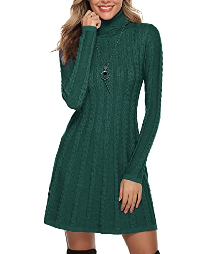 Gyabnw Vestido de Punto para Mujer Vestido de Invierno de Manga Larga de Cuello Pico con Botones Suéter con Cable Jerseys Largos