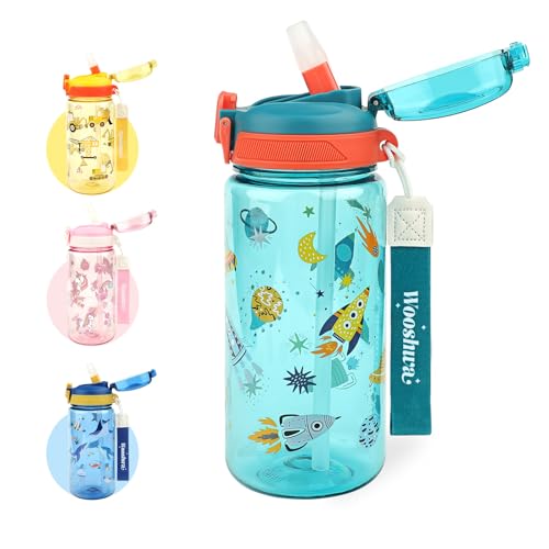 wooshwa Garrafa para beber campus pop-up, garrafa de água desportiva de 600 ml, com palhinha, sem BPA e adequada para máquina de lavar louça, foguete verde)