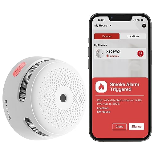 X-Sense Detector de fumo Wi-Fi inteligente e bateria substituível, compatível com a aplicação X-Sense Home Security, notificações em tempo real, XS01-WX, 1 peça