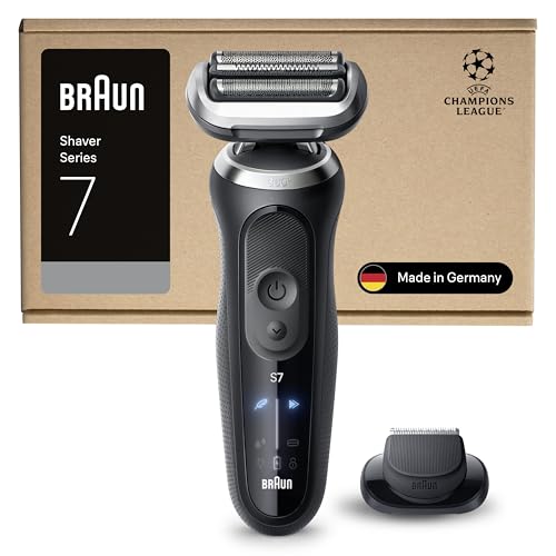 Braun Máquina de barbear elétrica homem série 7, máquina de barbear a seco e molhado, 3 modos de barbear, 60 min de uso, aparador de precisão, estojo de viagem, 72-N1200SI, preto