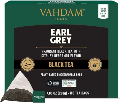 VAHDAM, Earl Grey Citrus Chá preto (100 sacos de chá pirâmidais) citrino, delicioso e aromático | preto sem misturar com óleo de ergamota 100% natural | quente, frio ou como Kombucha