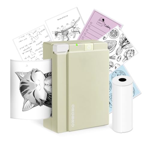 ORGBRO Mini impressora térmica, impressora Bluetooth X3 autocolantes autocolantes autocolantes portáteis, com 1 rolo de papel térmico, impressora fotográfica 300DPI adequado para notas de estudo