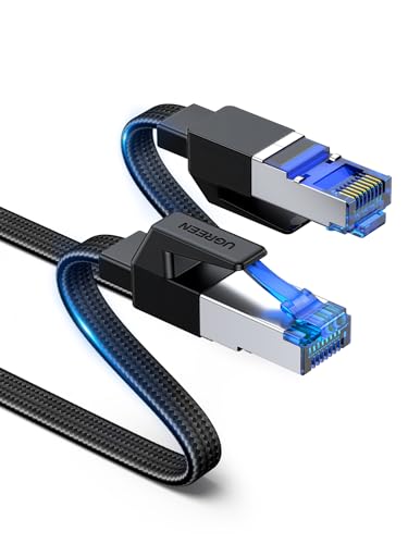 UGREEN Cabo Ethernet RJ45 Lan Cat 8 40 Gbps 2000 MHz plano trançado nylon, compatível com Steam Deck PS5 PS4 Xbox X S PC Box Router Servidor NAS Cat 7 Cat 6 Cat 5, 0,5 m