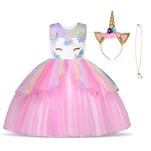 URAQT Fantasia de unicórnio para menina, vestido de princesa unicórnio para festa de Carnaval, casamento