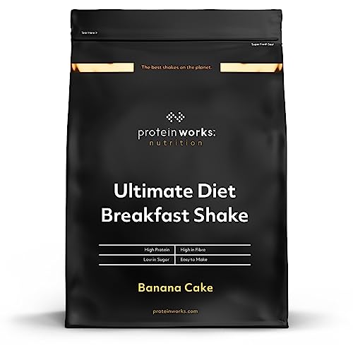 THE PROTEIN WORKS Batido dietético de pequeno-almoço | Bolo de Platano | Pequeno-almoço para transportar, alto em proteínas e baixo teor de açúcar, 2 kg