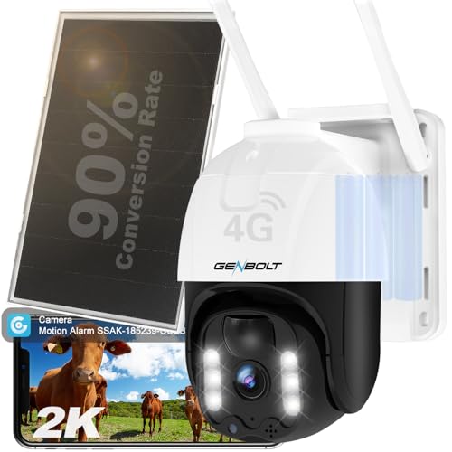 3G/4G LTE 2K Solar câmara de vigilância exterior com Sim, GENBOLT 3MP câmara sem fios sem WiFi com bateria 15600 mAh, PTZ rastreamento automático deteção PIR, IP câmara de segurança sem cabo noturno