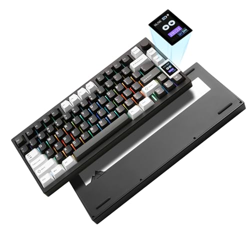 YUNZII AL80 Teclado mecânico sem fio, Full alumínio CNC, smart LCD Display, Hot Swappable Gasket Mount 75% Layout with Knob, BT/2,4 G/USB-C, QMK/Via Suporte para Win/Mac (Black, Cocoa Cream V2)