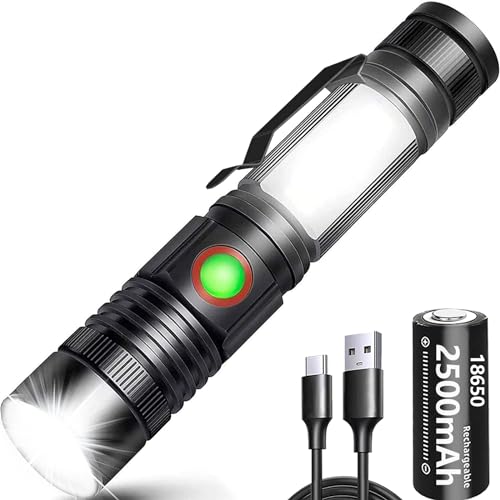 Lanterna LED recarregável, alta potência, militar, COB, ajustável, portátil, lanterna para reparação do carro, emergência, ciclismo, campismo, montanhismo, com USB 18650, bateria e base magnética