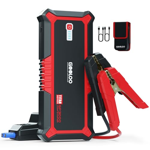 GOOLOO 3000A Arrancador de carros, SuperSafe 12 V iniciador de baterias de carro portátil (para 9,0 l de gasolina ou 7,0 l de gasolina), banco de energia portátil com USB e porta tipo C