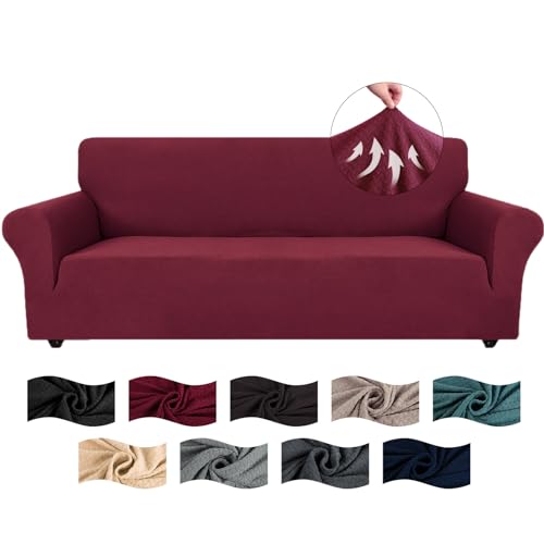 CYCMACO Capa para sofá de 3 lugares ajustável, capa de sofá elástico antiderrapante anti-manchas, universais Couch Cover com apoios de braços, laváveis, Borgonha