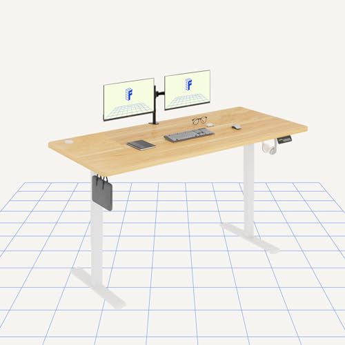 FLEXISPOT Mesa elevável com placa 180 x 80 mesa elevável elétrica Standing Desk, mesa de elevação secretária regulável altura com 4 controlo com memória e 2 ganchos (ácer)