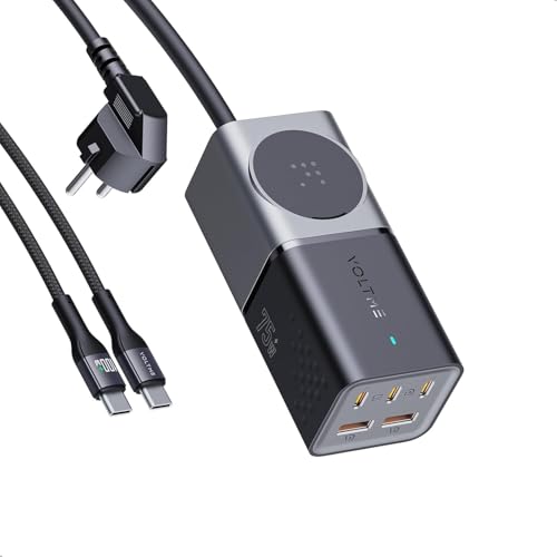 VOLTME Vito 75 EzTravel USB Power Strip 75 W preto, adaptador USB c 1 porta AC 2 USB 3 portas USB-C carregador QC/PD GAN III, compatível com computador portátil, MacBook, iPad Pro, iPhone, etc.