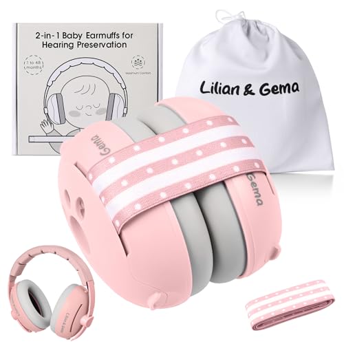 Lilian&Gema 2 em 1 capacetes para bebés antirruído, protetores auditivos para bebés, faixa de cabeça ajustável, antiderrapante e sem pressão. Proteção auditiva ideal para bebés até 48 meses