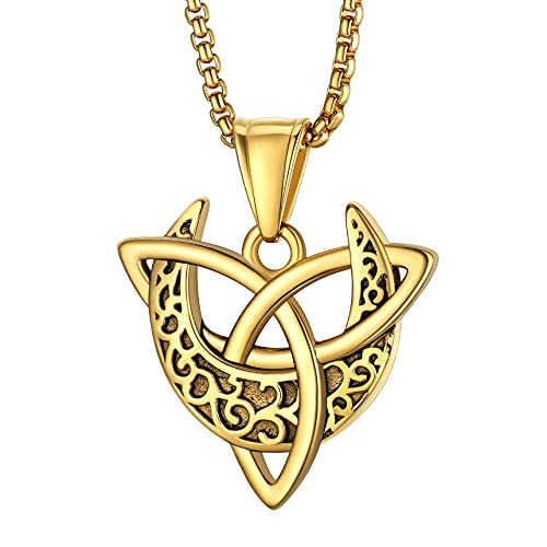 Bestyle Colar lua triquetra de nó celta, colar triquetra lua de aço inoxidável com corrente ajustável, colares para homem mulher de cor prateada/dourado/preto