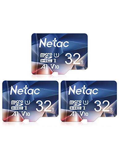 Netac 3 Pacotes de 32G micro SDHC cartões de memória A1, U1, C10, V10, FHD, 600X, UHS-I R/W até 90/10 MB/s micro SD para telemóvel, câmara de vídeo, Switch, tablet
