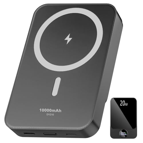 Power Bank, 10000 mAh bateria externa mag-Safe, sem fios PD 20 W bateria portátil de carregamento rápido Powerbank com ecrã LED USB C in&out compatível com iPhone 12/13/14/15/16 Pro/Pro MAX