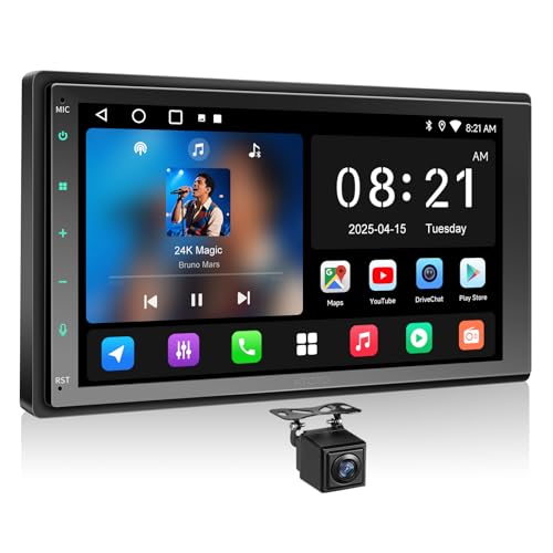 ATOTOZONE A5L Rádio 2 DIN Android, CarPlay e Android Auto sem fio, 7 polegadas autorrádio com GPS Navi, Wi-Fi/Bluetooth/USB, AI-Chat, 24 EQ&DSP, Mirror Link, câmara traseira