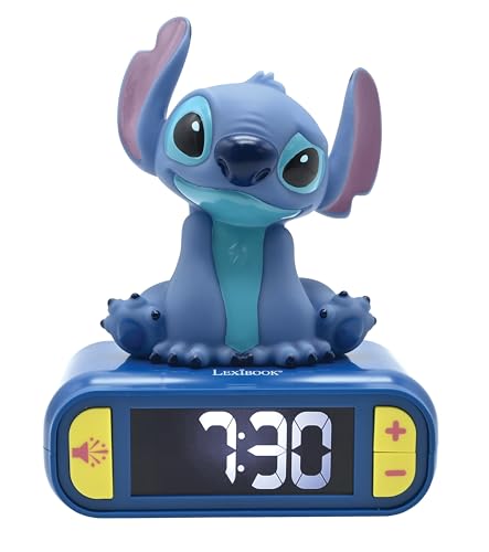 LEXIBOOK, Disney, luz noturna despertador Stitch, sons e melodias, ecrã LCD retroiluminado, luminoso, Snooze, azul (RL800D)