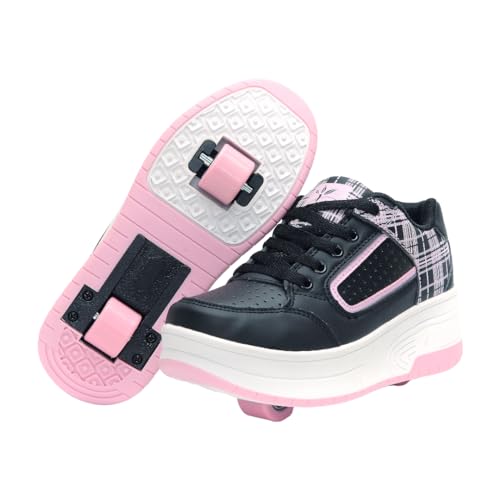 Sapatilhas de skate automáticas de duas rodas para crianças, patins em linha para crianças com roda dupla, sapatilhas desportivas para atividades ao ar livre, preto e rosa, preto e branco, 30-39 UE