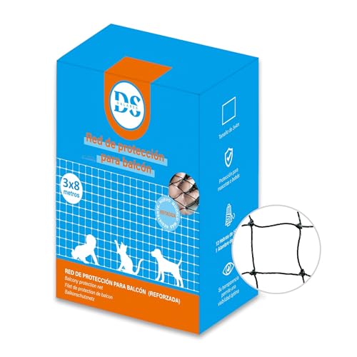 DALARES Rede reforçada para gatos, 8 x 3 m, preto, malha de 12 fios + 1 fio de aço, rede de proteção de malha metálica para varanda, gatos, terraços e janelas, rede janela com kit instalação incluído