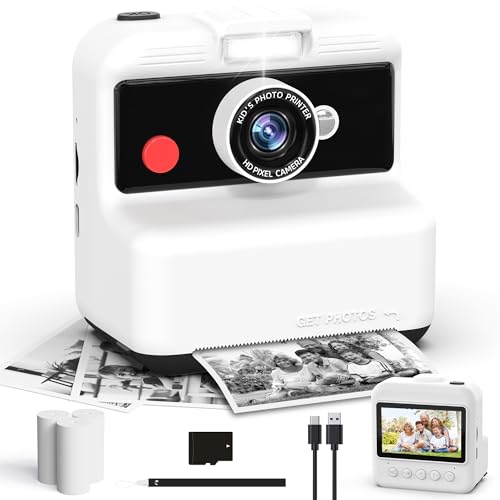 CAMCLID Câmara fotos infantis instantâneas, 3,0 polegadas câmara fotos crianças, 48 MP/2,5 K UHD câmara instantânea com cartão de 32 GB, presente para meninas e meninos 3 4 5 6 7 8 9 10 12 Meses
